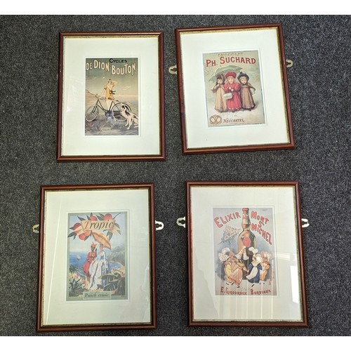 96A - Set of four French framed advertising prints {33cm H x 26cm W}