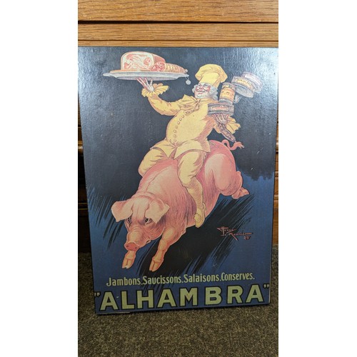 680A - Two 1980's printed wooden advertisements, Idolice Confectionery and Alhambra {Each: 39cm H x 28cm W}