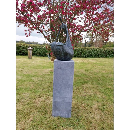 100. - Exceptional quality contemporary bronze sculpture 'The Crouching Lady' raised on slate plinth {Overa... 