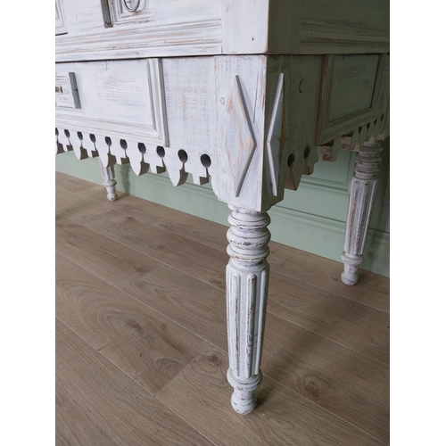 10 - Good quality French painted pine kitchen island or butcher table with marble top and brass fittings ... 