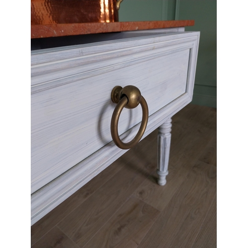 10 - Good quality French painted pine kitchen island or butcher table with marble top and brass fittings ... 