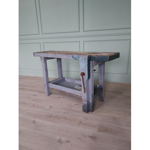 103 - Early 20th C. painted pine work bench {87 cm H x 156 cm W x 60 cm D}.