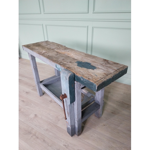 103 - Early 20th C. painted pine work bench {87 cm H x 156 cm W x 60 cm D}.