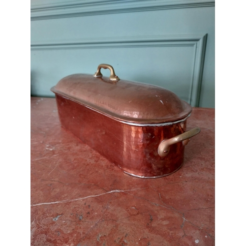 11 - Good quality early 20th C. French hand beaten copper and brass fish kettle {18 cm H x 46 cm W x 17 c... 