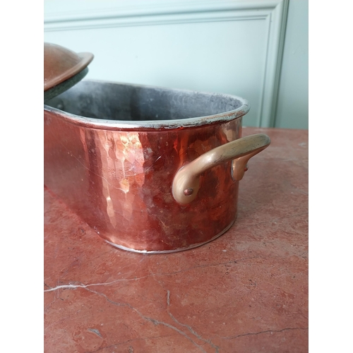 11 - Good quality early 20th C. French hand beaten copper and brass fish kettle {18 cm H x 46 cm W x 17 c... 