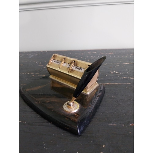 116 - Vintage brass desk calendar {8 cm H x 14 cm W x 10 cm D}.