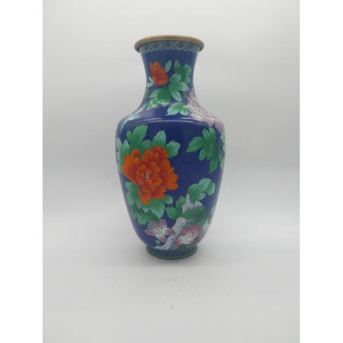 117 - Good quality cloisonne Oriental vase decorated with flowers {40 cm H x 20 cm Dia.}.