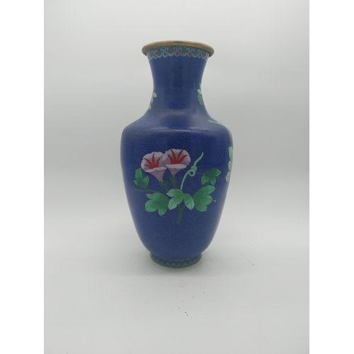 117 - Good quality cloisonne Oriental vase decorated with flowers {40 cm H x 20 cm Dia.}.