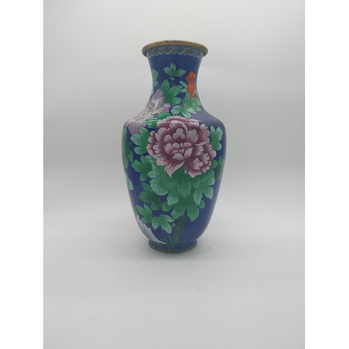 117 - Good quality cloisonne Oriental vase decorated with flowers {40 cm H x 20 cm Dia.}.