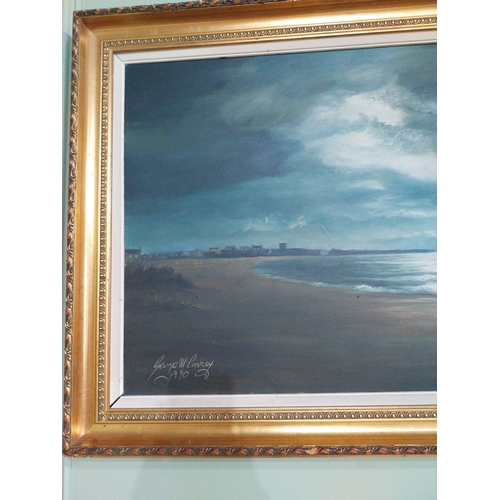 127 - George M McConkey oil on canvas Malahide Seaside mounted in gilt frame {67 cm H x 91 cm W}.