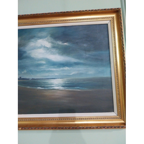 127 - George M McConkey oil on canvas Malahide Seaside mounted in gilt frame {67 cm H x 91 cm W}.