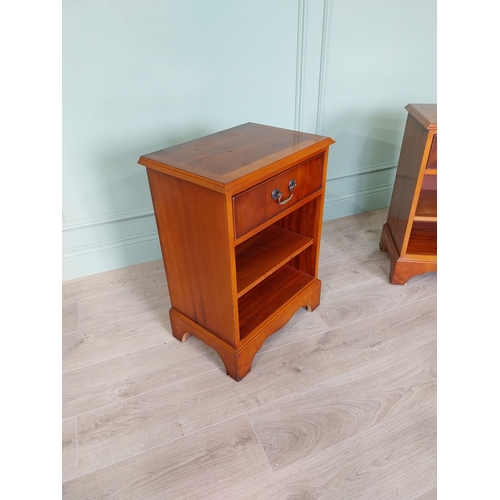 130 - Pair of good quality yew wood bedside cabinets with single drawer above opening shelving raised on b... 