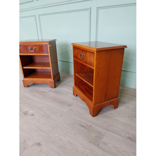 130 - Pair of good quality yew wood bedside cabinets with single drawer above opening shelving raised on b... 