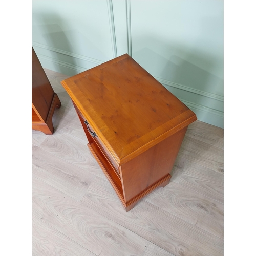 130 - Pair of good quality yew wood bedside cabinets with single drawer above opening shelving raised on b... 