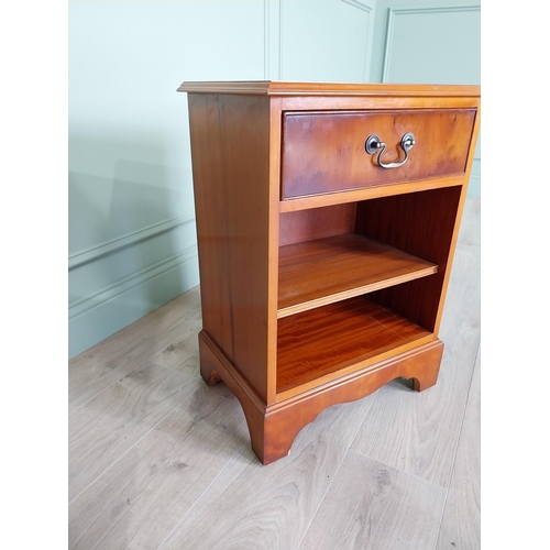 130 - Pair of good quality yew wood bedside cabinets with single drawer above opening shelving raised on b... 