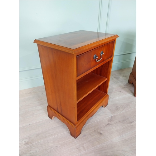 130 - Pair of good quality yew wood bedside cabinets with single drawer above opening shelving raised on b... 