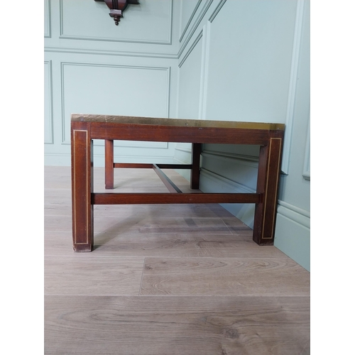 132 - Good quality mahogany and brass inlaid coffee table with world map insert raised on square legs and ... 