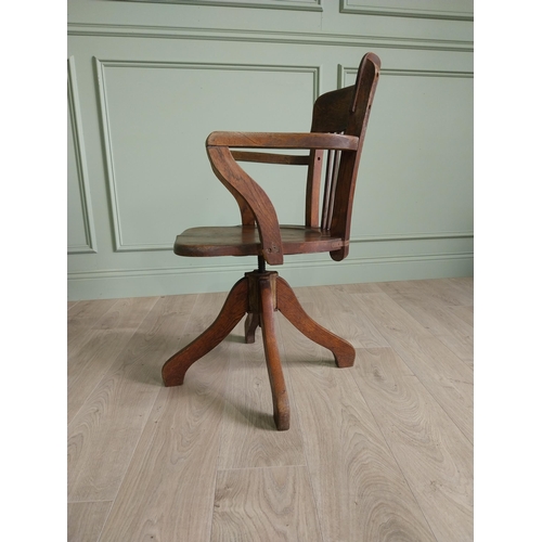 136 - 1940s oak desk chair {85 cm H x 54 cm W x 52 cm D}.