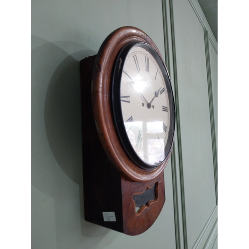 139 - 19th C. walnut wall clock with white enamel dial {56 cm H x 42 cm W x 17 cm D}.