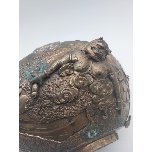 145 - Decorative Oriental bronze jardiniere {16 cm H x 23 cm Dia.}.