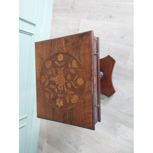 146 - Edwardian rosewood and satinwood inlaid work table raised on turned column and platform base { 72 cm... 