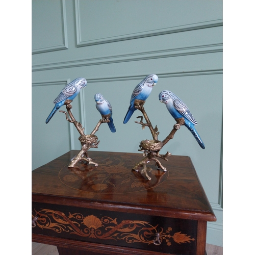 15 - Pair of good quality ceramic and gilded metal candleholders in the form of Parrots {26 cm H x 23 cm ... 