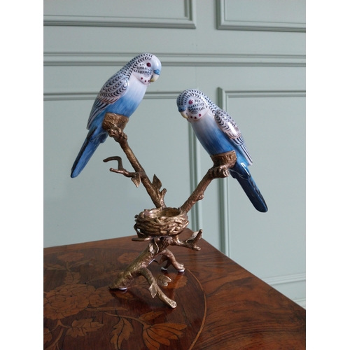 15 - Pair of good quality ceramic and gilded metal candleholders in the form of Parrots {26 cm H x 23 cm ... 