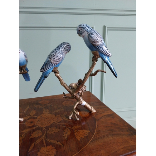 15 - Pair of good quality ceramic and gilded metal candleholders in the form of Parrots {26 cm H x 23 cm ... 