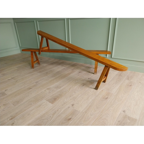 152 - Pair of good quality early 20th C. cherrywood benches raised on splayed legs {45 cm H x 202 cm W x 3... 