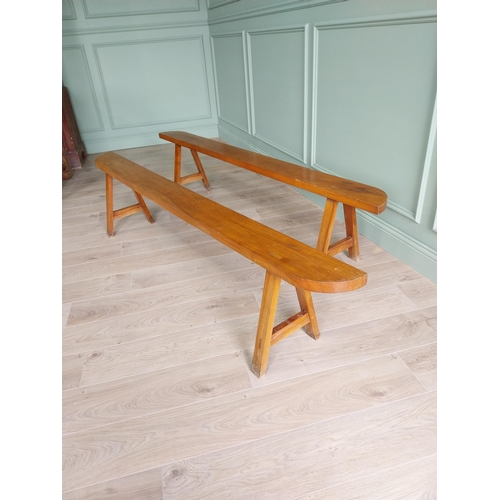 152 - Pair of good quality early 20th C. cherrywood benches raised on splayed legs {45 cm H x 202 cm W x 3... 