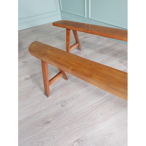 152 - Pair of good quality early 20th C. cherrywood benches raised on splayed legs {45 cm H x 202 cm W x 3... 