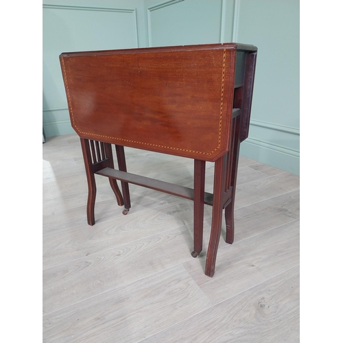 156 - Edwardian mahogany and satinwood Sunderland table {66 cm H x 61 cm W x 20 cm D}.