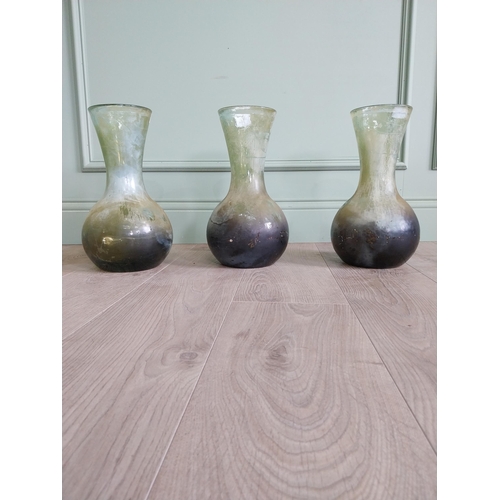 157 - Three early 20th C. green glass onion vases {35 cm H x 20 cm Dia.}.