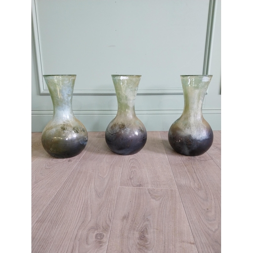 157 - Three early 20th C. green glass onion vases {35 cm H x 20 cm Dia.}.