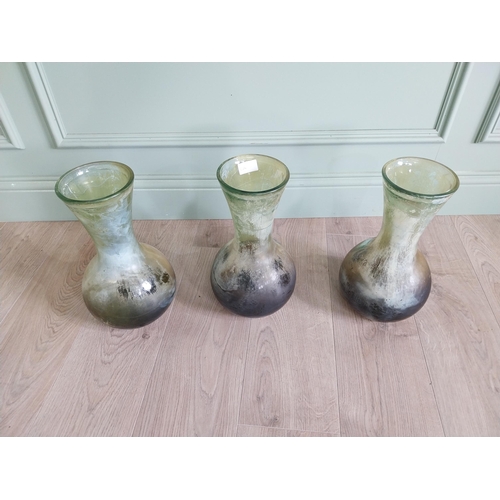 157 - Three early 20th C. green glass onion vases {35 cm H x 20 cm Dia.}.