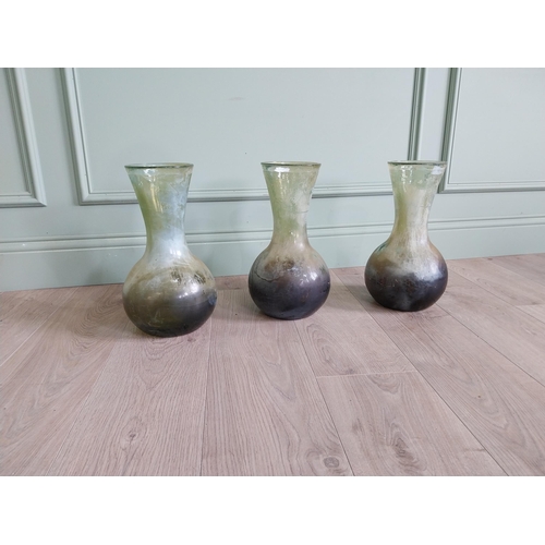 157 - Three early 20th C. green glass onion vases {35 cm H x 20 cm Dia.}.