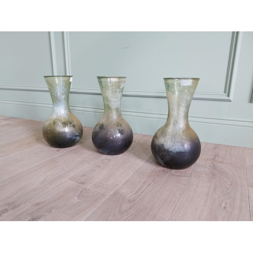 157 - Three early 20th C. green glass onion vases {35 cm H x 20 cm Dia.}.