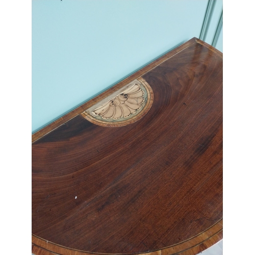 167 - Early 19th C. mahogany and satinwood inlaid turn over leaf demi-lune card table raised on square tap... 