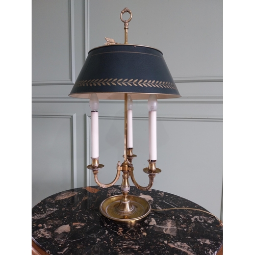 169 - Good quality brass table lamp with painted shade {80 cm H x 40 cm Dia.}.