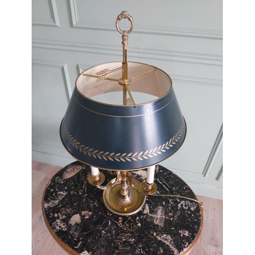 169 - Good quality brass table lamp with painted shade {80 cm H x 40 cm Dia.}.