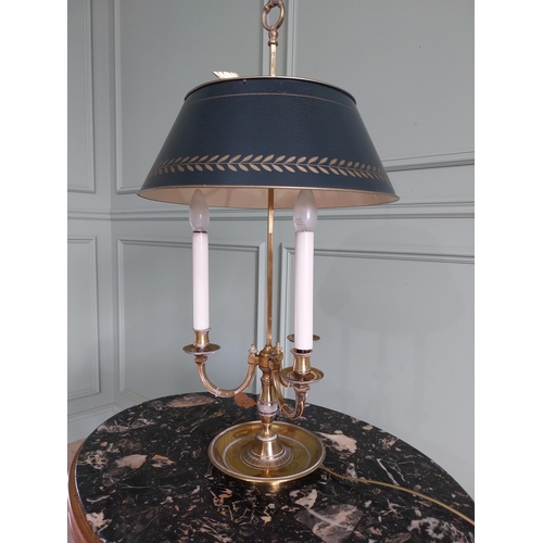 169 - Good quality brass table lamp with painted shade {80 cm H x 40 cm Dia.}.