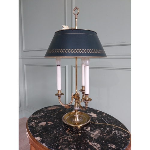 169 - Good quality brass table lamp with painted shade {80 cm H x 40 cm Dia.}.