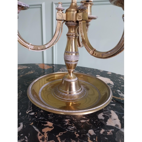 169 - Good quality brass table lamp with painted shade {80 cm H x 40 cm Dia.}.