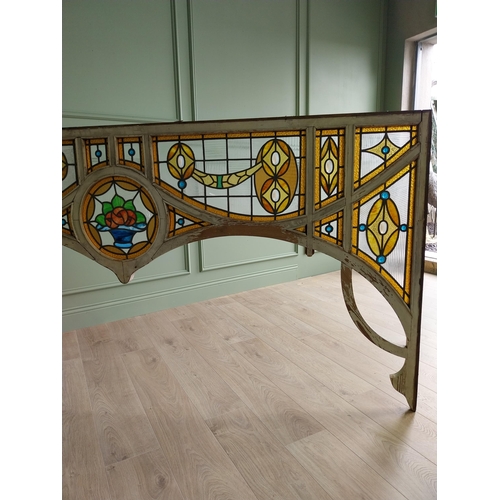 181 - Art Nouveau painted pine arch with leaded stained glass panels {116 cm H x 244 cm W}. U