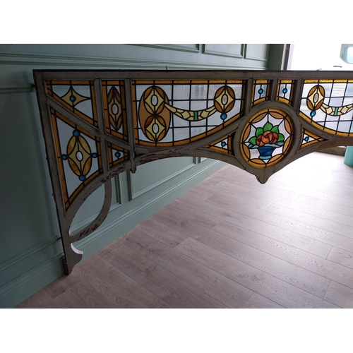 181 - Art Nouveau painted pine arch with leaded stained glass panels {116 cm H x 244 cm W}. U