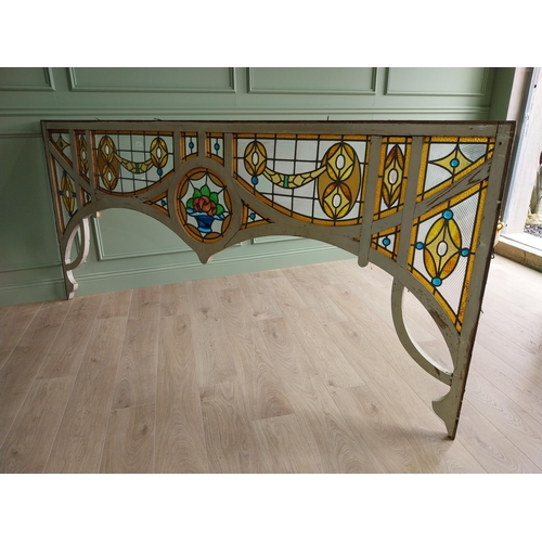 181 - Art Nouveau painted pine arch with leaded stained glass panels {116 cm H x 244 cm W}. U