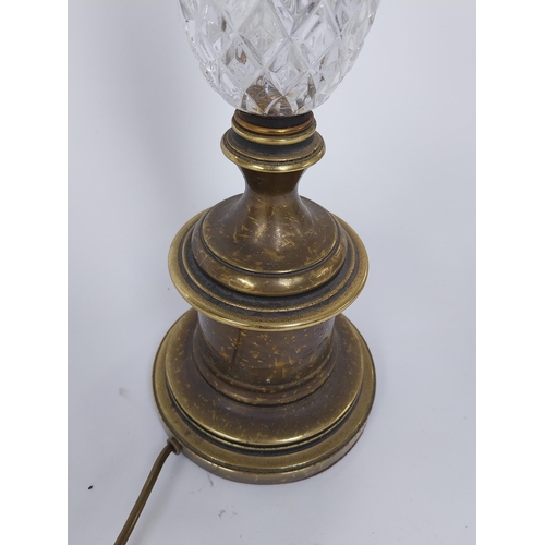 182 - Victorian cut glass and brass table lamp. {70 cm H x 15 cm Dia.}