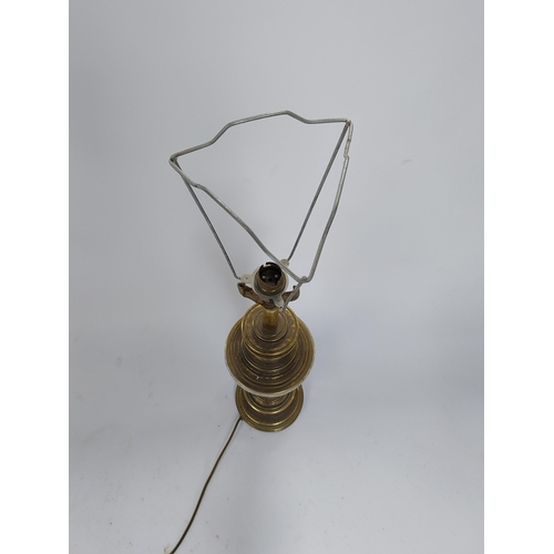 182 - Victorian cut glass and brass table lamp. {70 cm H x 15 cm Dia.}