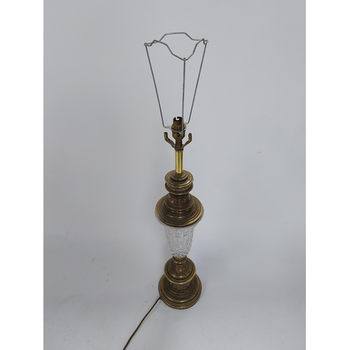 182 - Victorian cut glass and brass table lamp. {70 cm H x 15 cm Dia.}