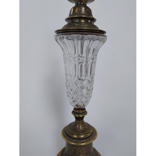 182 - Victorian cut glass and brass table lamp. {70 cm H x 15 cm Dia.}